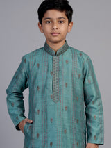 Teal green floral butti boys kurta suit