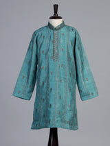 Teal green floral butti boys kurta suit