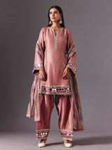 Onion pink silk salwar suit with resham artistry