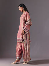 Onion pink silk salwar suit with resham artistry