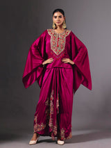 Wine crepe silk indowestern suit with luxurious embellishments