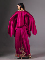 Wine crepe silk indowestern suit with luxurious embellishments