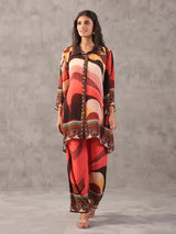 Quirky brown printed collar neck palazzo co ord set