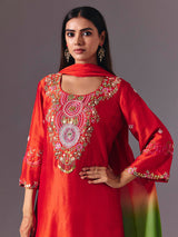 Radiant orange silk pant suit with zardosi embellishments