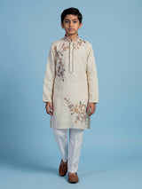Off white pastel floral boys kurta suit