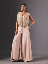 Light pink silk palazzo suit with embellished designer jacket