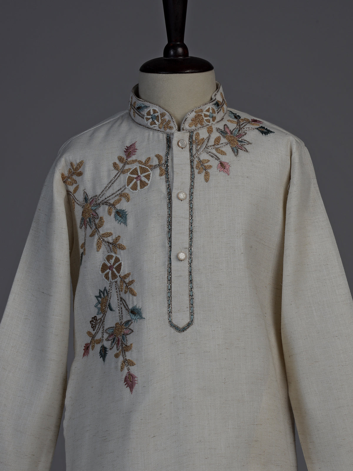 Off white pastel floral boys kurta suit