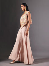 Light pink silk palazzo suit with embellished designer jacket