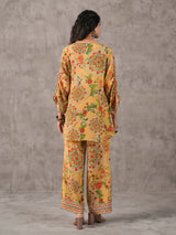 Beige floral printed stand collar palazzo co ord set