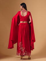 Bold red crepe silk indowestern suit with designer embellishments