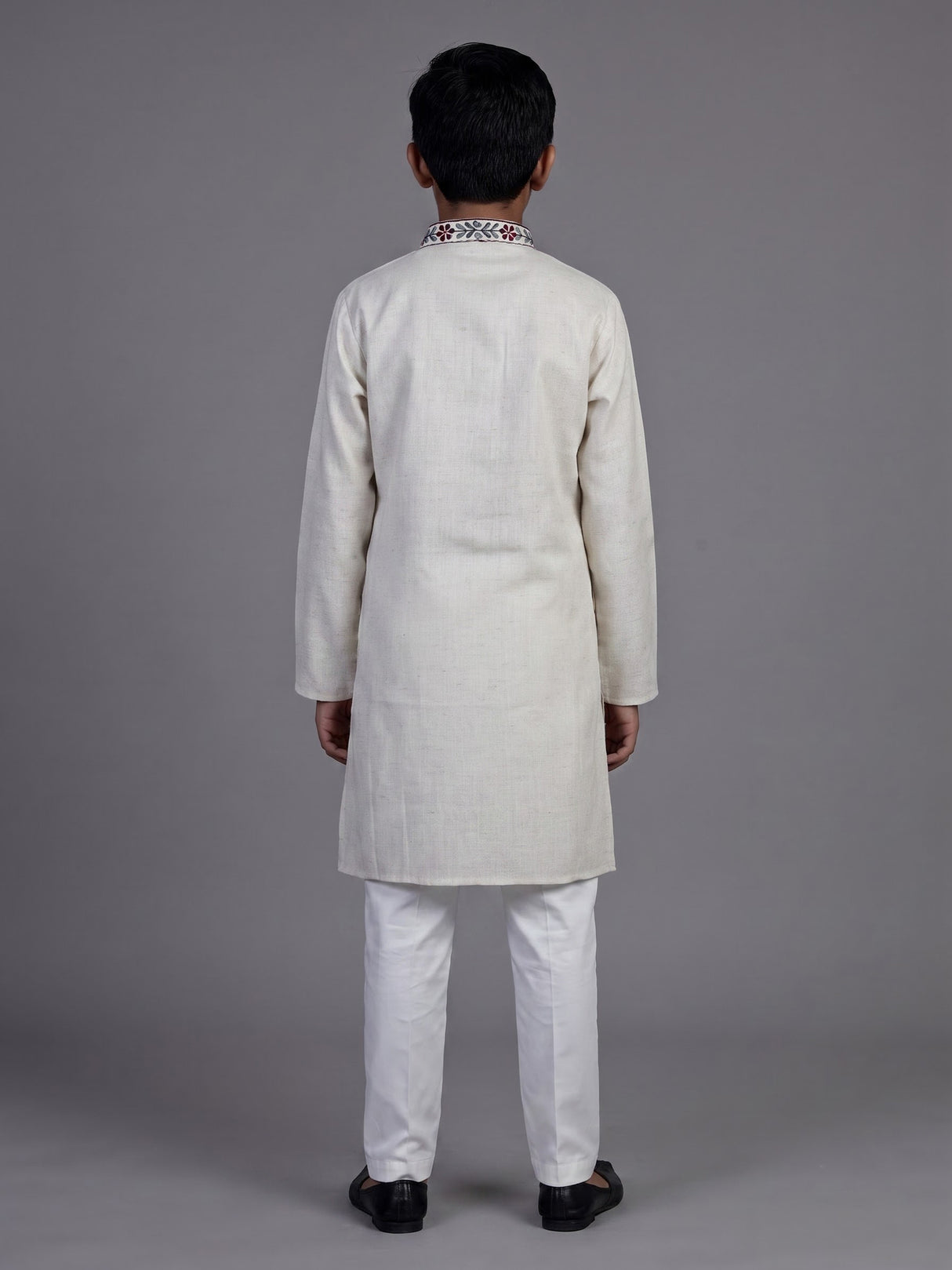 Off white diagonal floral boys kurta suit