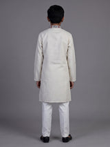 Off white diagonal floral boys kurta suit