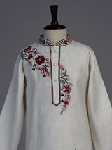 Off white diagonal floral boys kurta suit