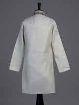 Off white diagonal floral boys kurta suit