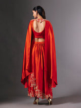 Vibrant orange crepe silk indowestern suit with gota embellishments