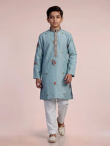 Blue zardosi embroidered boys kurta suit