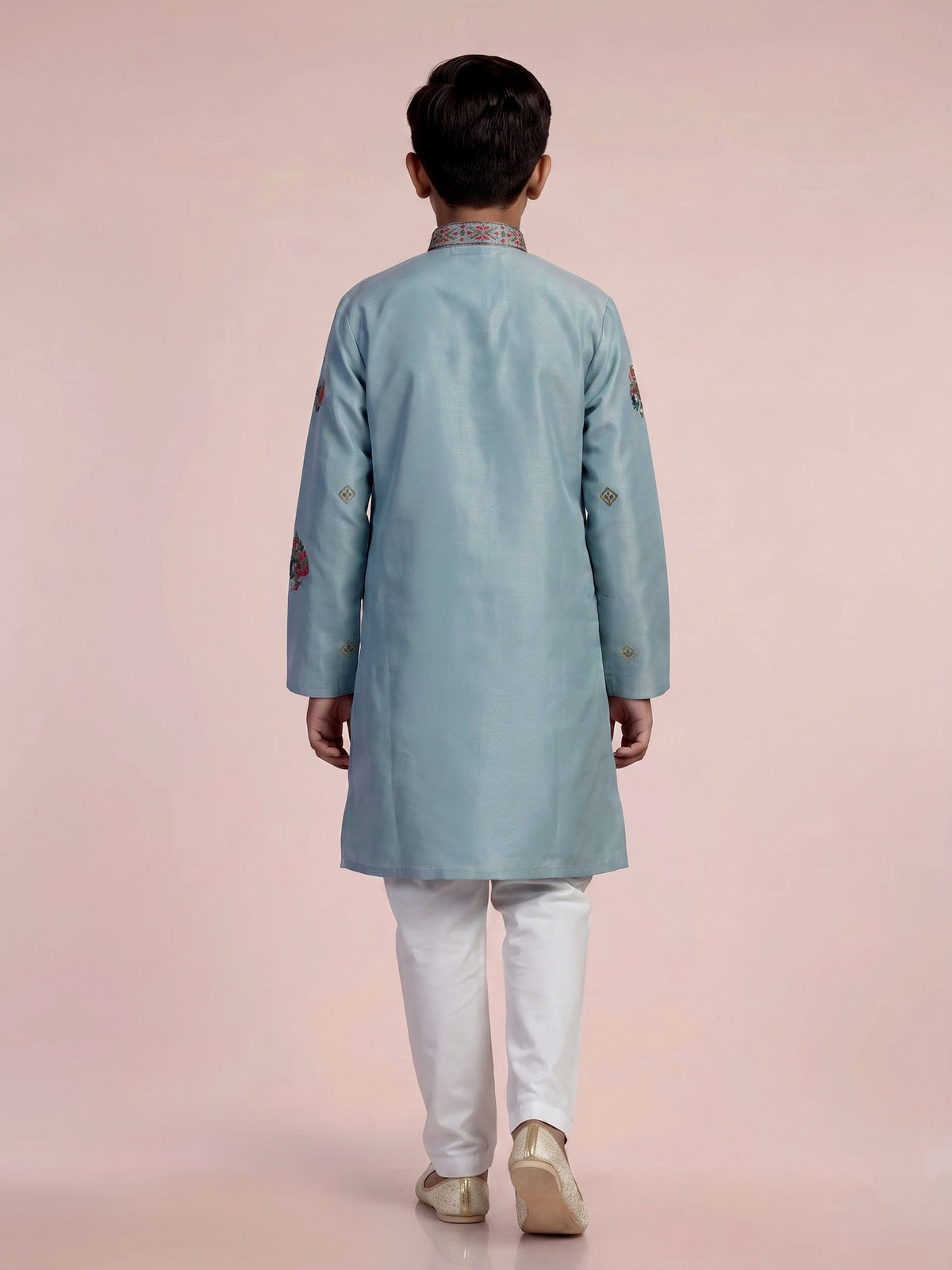 Blue zardosi embroidered boys kurta suit