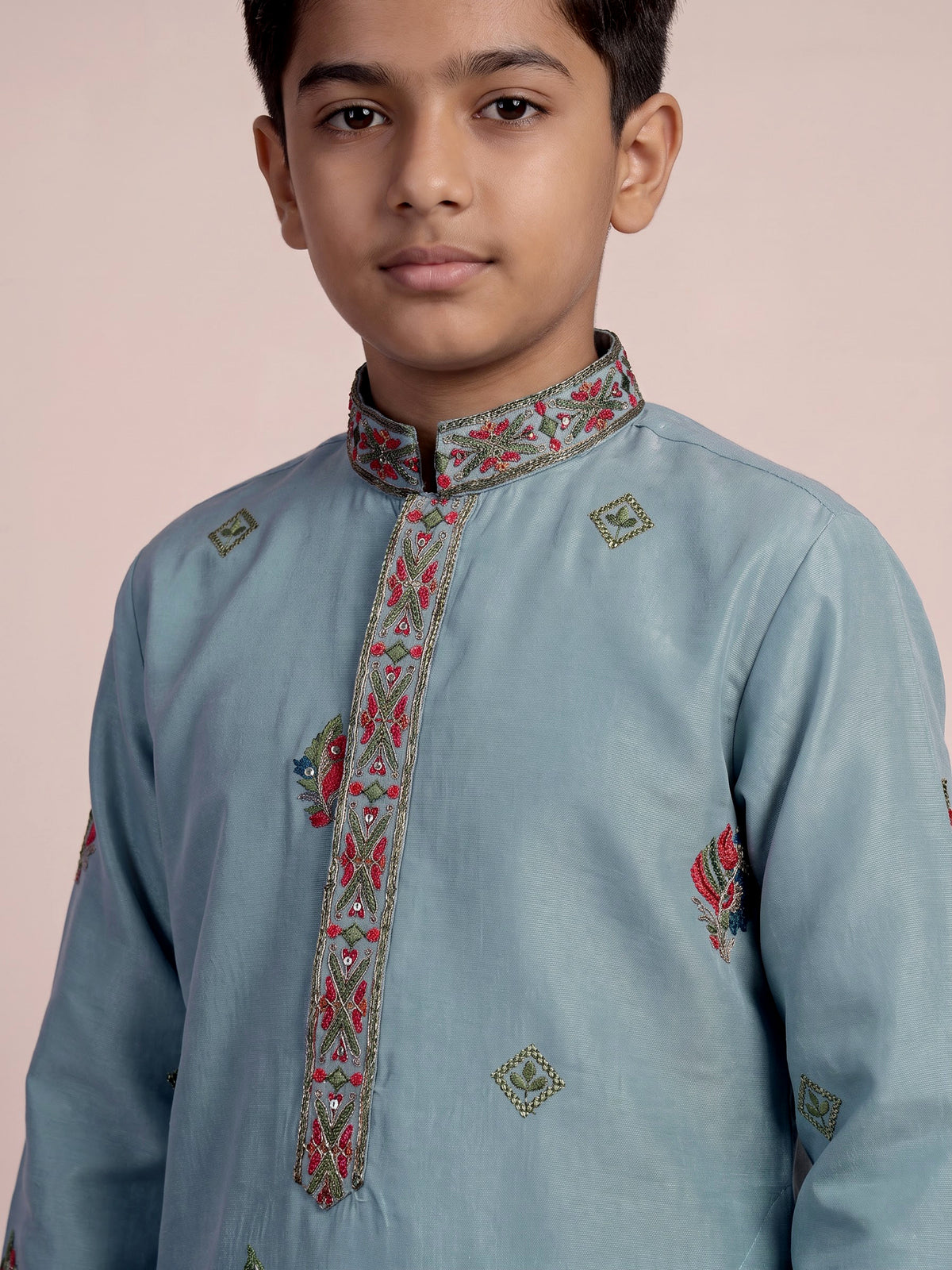 Blue zardosi embroidered boys kurta suit