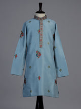 Blue zardosi embroidered boys kurta suit