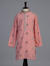 Peach floral silk blend star boys kurta suit