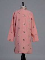Peach floral silk blend star boys kurta suit