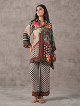 Off white sequined cutdana printed collar neck co ord set