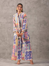 Off white quirky printed full sleeve palazzo co ord set