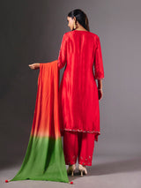 Elegant red silk salwar suit with zardosi embellished dupatta