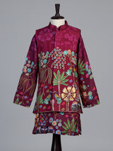 Wine pichwai print boys waistcoat set