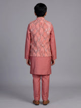Dusty rose pink leaf embroidered boys waistcoat set