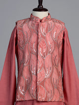 Dusty rose pink leaf embroidered boys waistcoat set