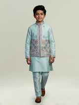 Mint blue floral embroidered boys waistcoat set