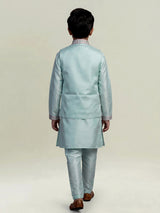 Mint blue floral embroidered boys waistcoat set