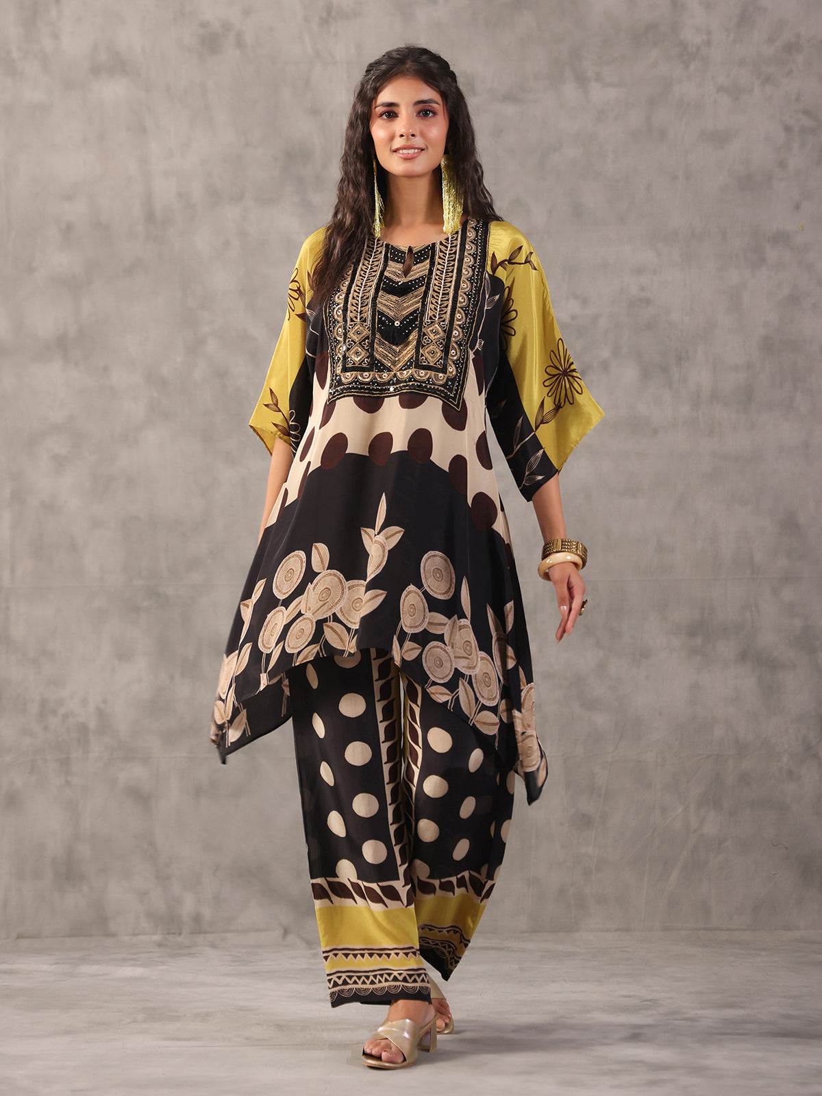 Black ethnic cutdana work tassel co ord set