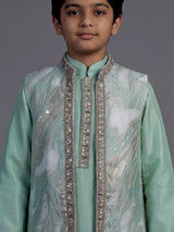 Seafoam mint green feather embroidered boys waistcoat set