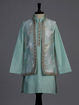 Seafoam mint green feather embroidered boys waistcoat set