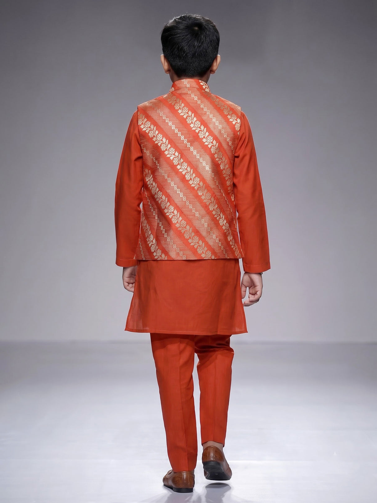 Orange leheriya zari boys waistcoat set