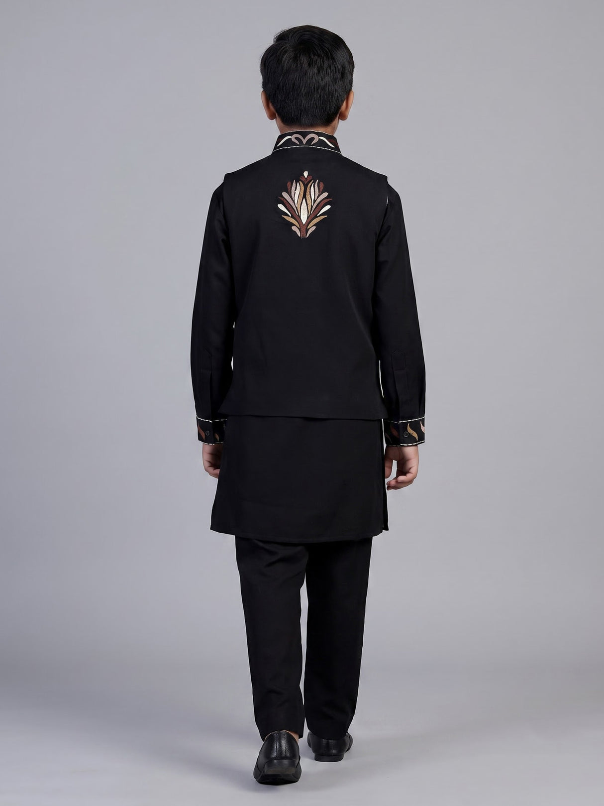 Black crested bird boys waistcoat set