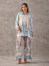 Sky blue european print collar neck palazzo co ord set