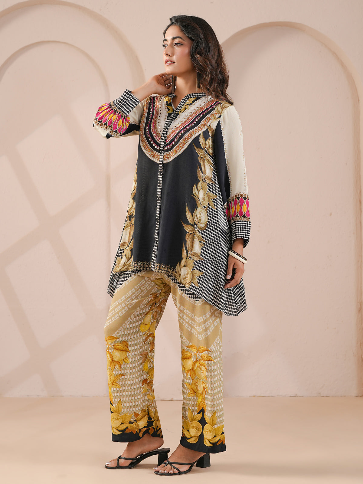 Black eyecatching beaded full sleeve co ord set