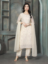 Cream floral embroidered women kurti set