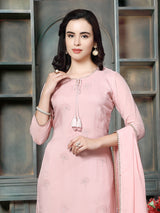 Powder pink floral cutwork women kurti set