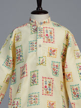 Buttercup yellow botanical tile boys kurta suit