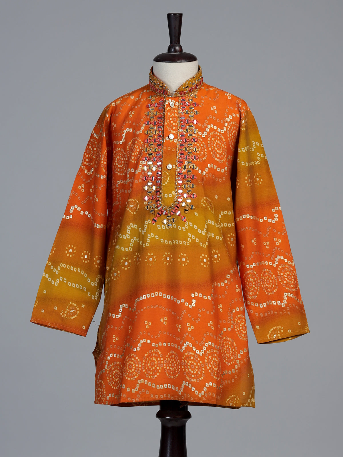 Marigold yellow bandhani boys kurta suit
