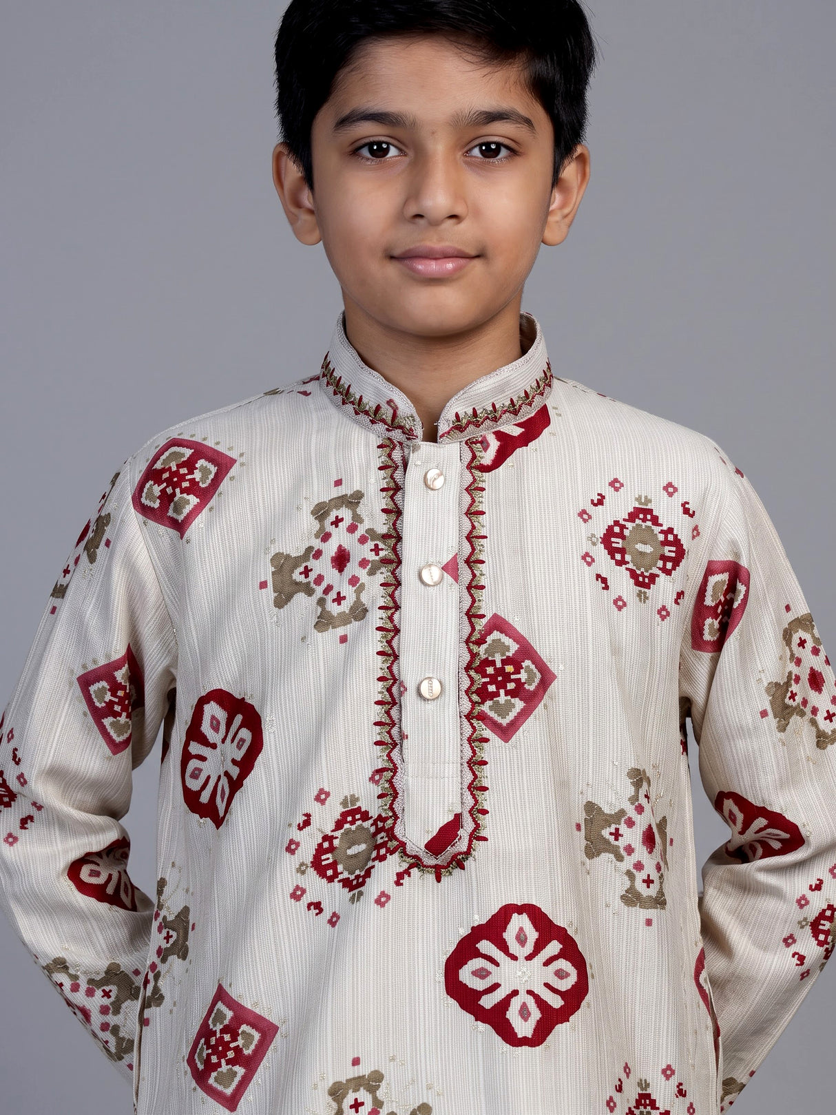 Off white patola print boys kurta suit