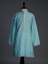 Sky blue floral embroidered boys kurta suit