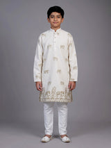 White royal elephant embroidered boys kurta suit