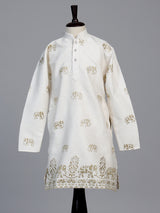 White royal elephant embroidered boys kurta suit