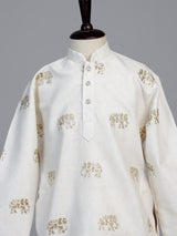 White royal elephant embroidered boys kurta suit