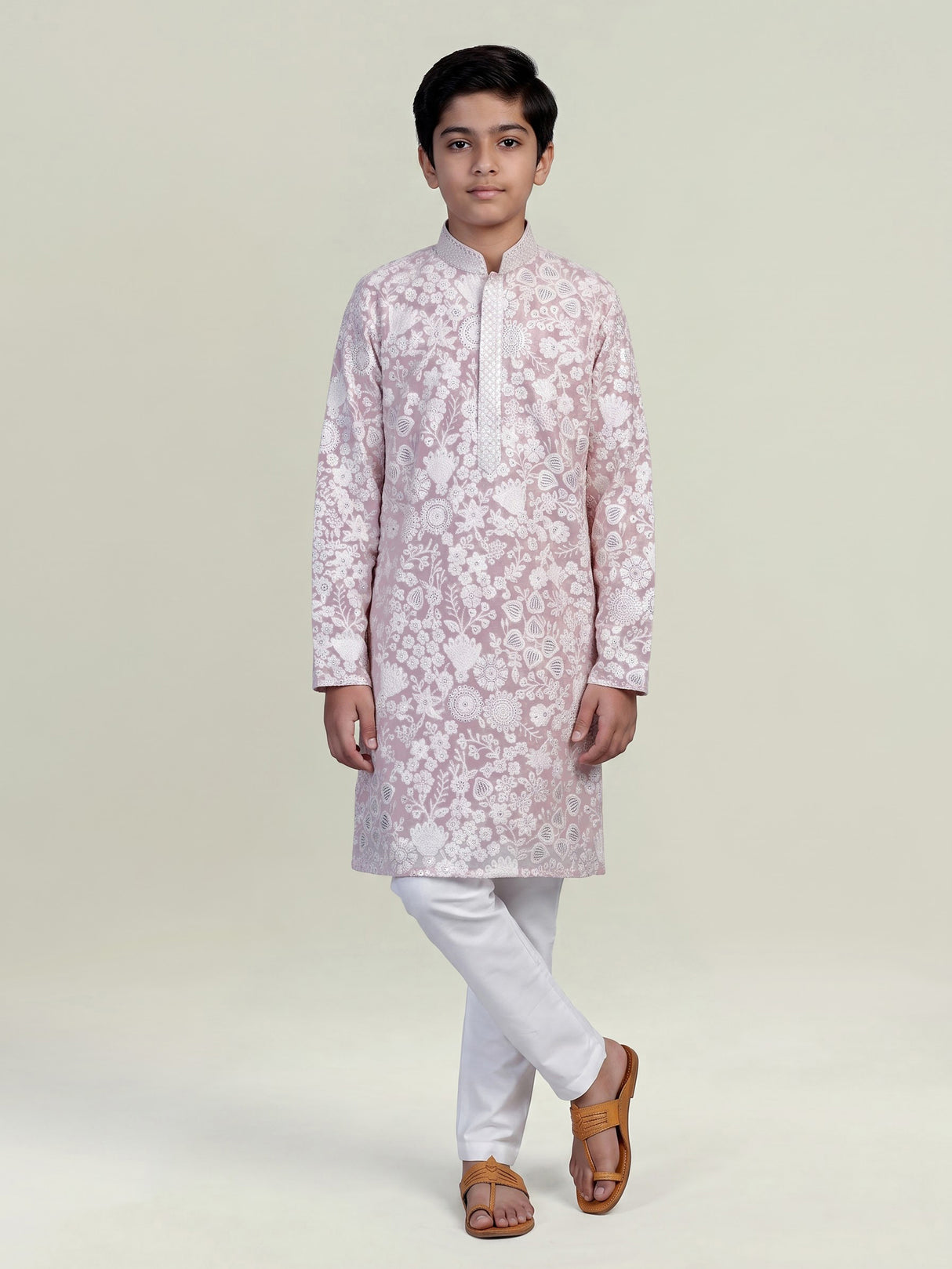 Pink chikankari boys kurta suit